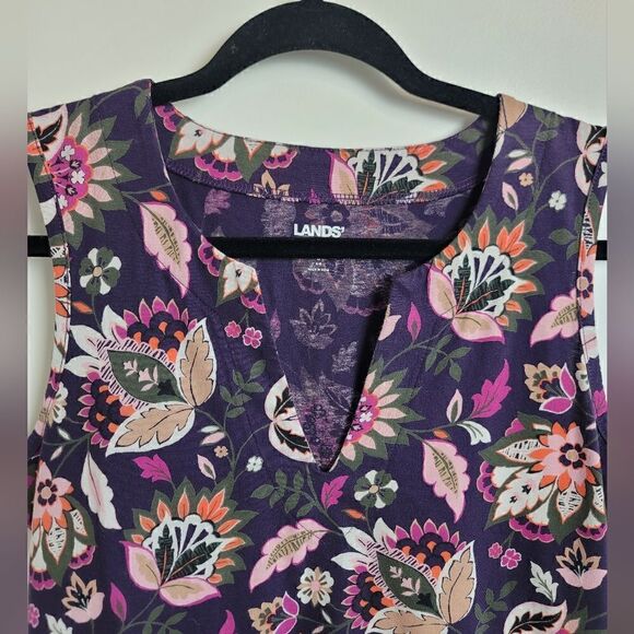 LANDS' END Floral Split Neck Dress - Picture 2 of 9